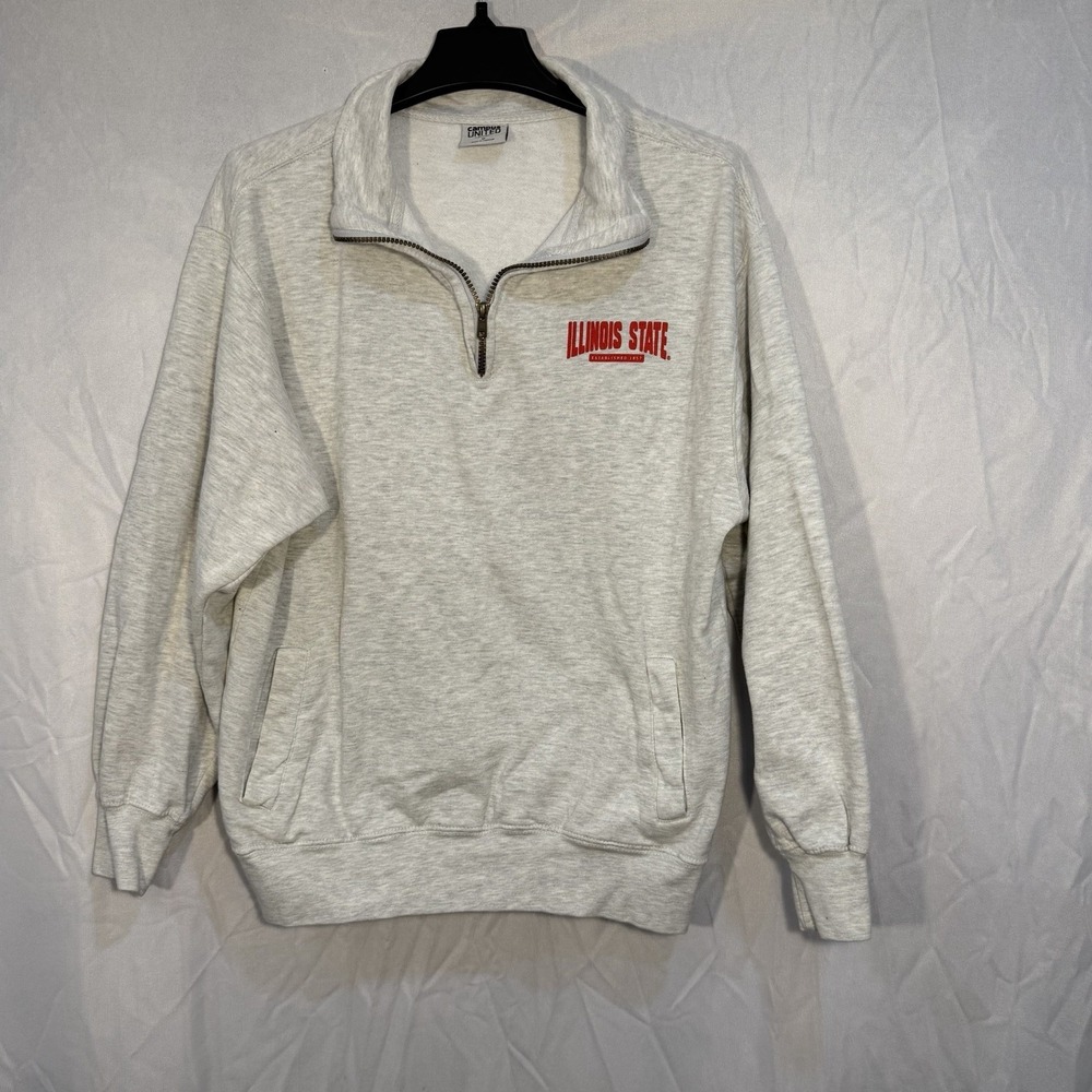 chicago state university 1/4 Zip Pullover Sweater Chest Embroidered Gray Size M